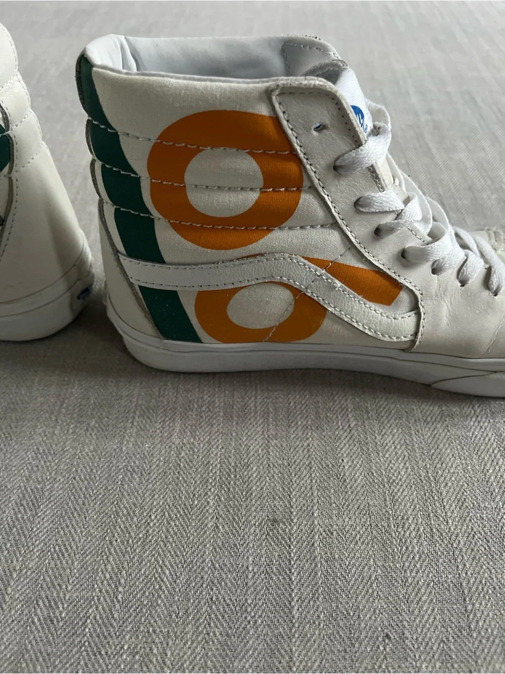 Vans Sk8-Hi Deck Club 66 White Leather High Top Skate Sneakers w/ Bold Graphics